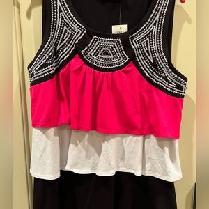 Tiered ladies tank, from Cato.  White, black, pink.  NWT